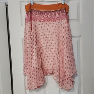 Banana Republic Silk Chiffon Handkerchief Hem Skirt. Orange/Pink Size 12